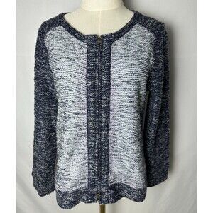 J.Crew Textured Boucle Knit Zip Cardigan Sweater Blue White Colorblock Women's L